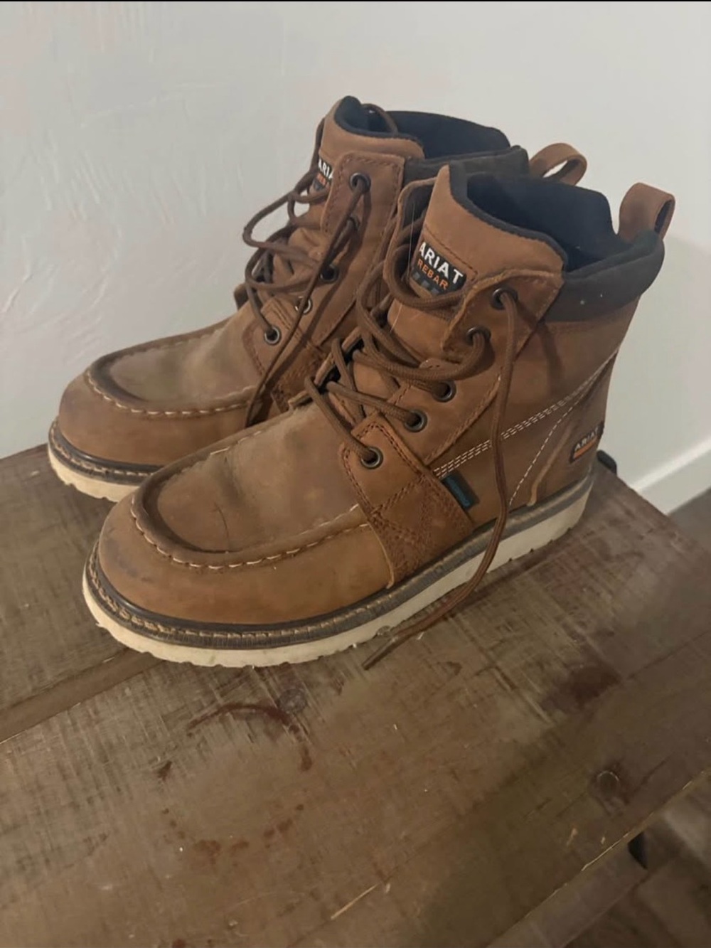 Ariat Tan Lace-Up Moc Toe Boots with White Sole